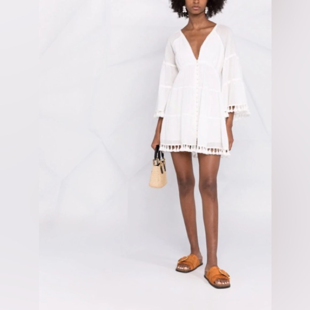 NWT Perfect Alice + Olivia Alexandra White Cotton Dress with Tassels 0 XS CUTE